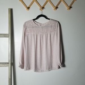 LOFT WOMEN'S CREAM AND PINK LONG SLEEVE BLOUSE SIZE SMALL (SEE FULL DESCRIPTION)